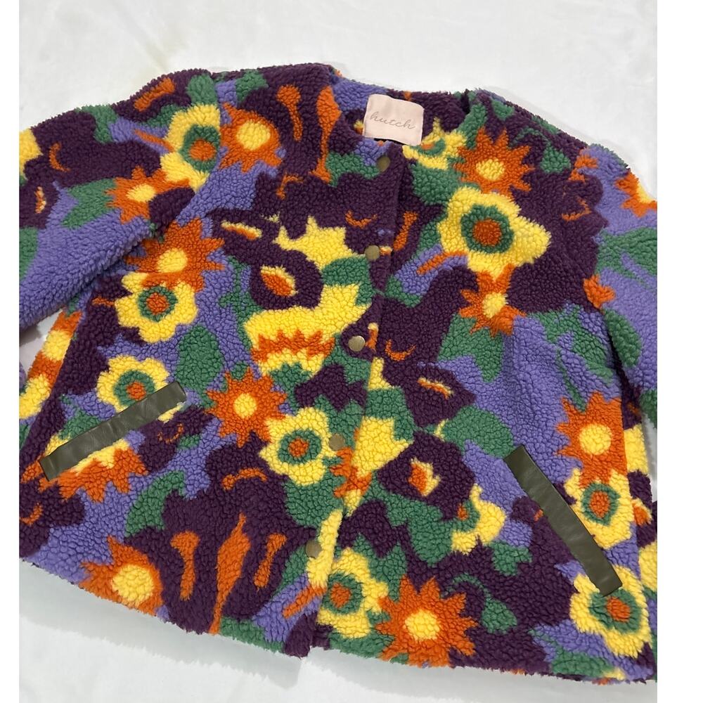 Anthropologie Hutch Women’s Medium Floral Faux Sherpa Jacket Maximalist Artsy - Picture 5 of 11